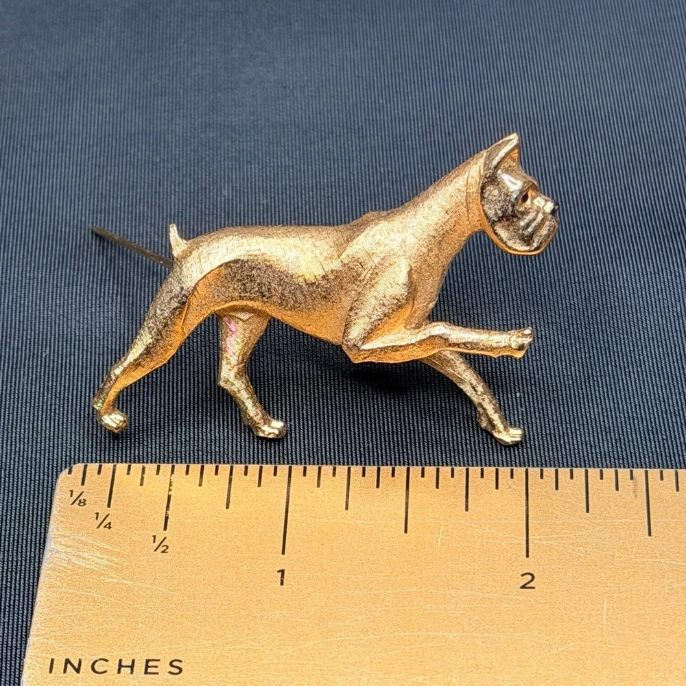Vtg Boucher Brooch Boxer Dog Gold Tone Textured Figural Pin MCM‎ Mid Century